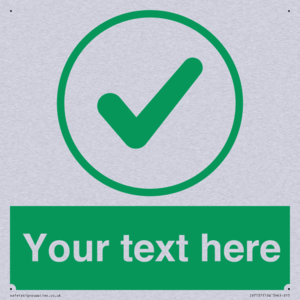 Custom green background, green tick in circle sign